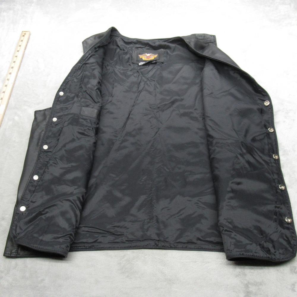 Harley Davidson Vest Mens XL Long Black Leather Motorcycle Heavyweight USA VTG‎ - Picture 3 of 12